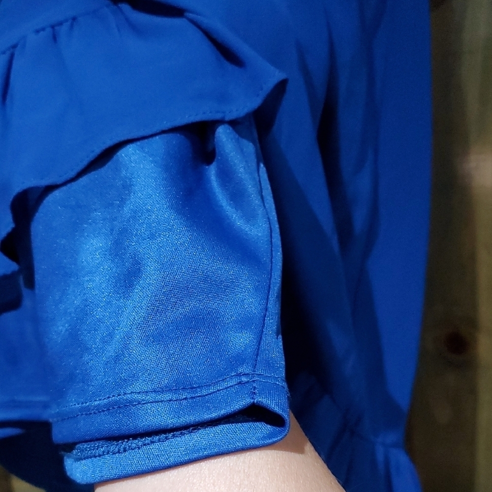 Blue Wrap Ruffled Mini Dress - Picture 6 of 11